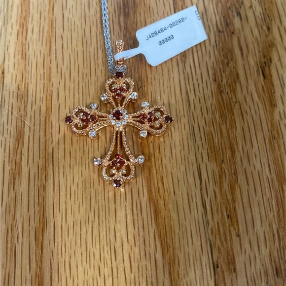 New in box Technibond 925 Sterling Rose gold overlay Cross - Picture 2 of 4